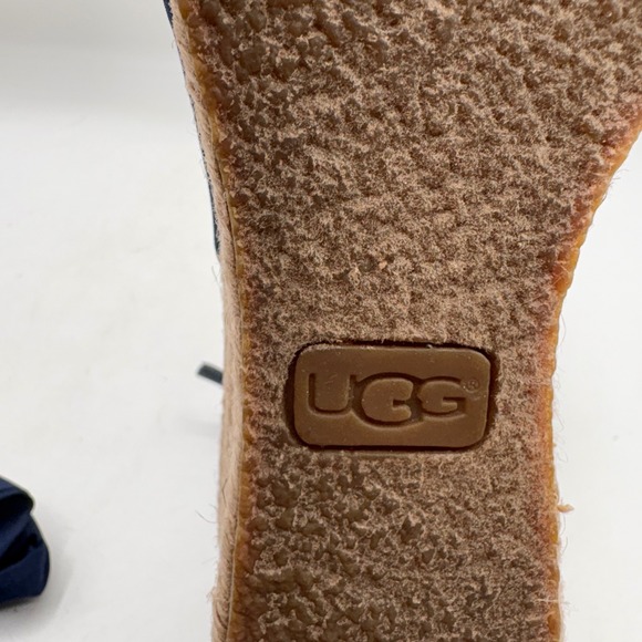 UGG Trina Navy Blue Espadrille Wedge Sandals Knotted Ankle Tie 1011181 Womens 7 - Picture 9 of 10